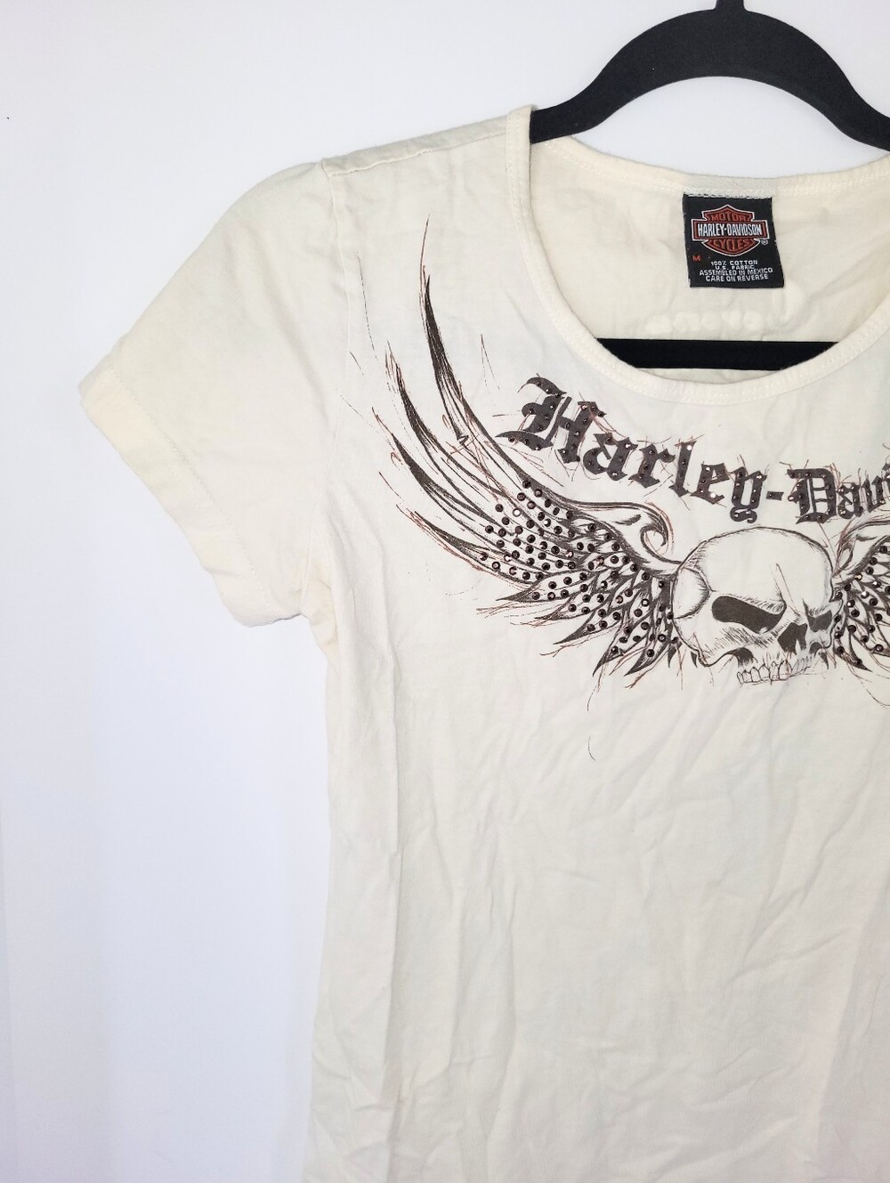 Harley Davidson Skull & Jeweled Wings Graphic Tshirt Biker Tee Medium - Picture 5 of 12